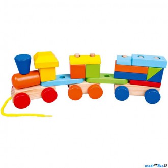 Dřevěné hračky - Vlak skládací - Barevný vláček s 2 vagóny (Mertens)