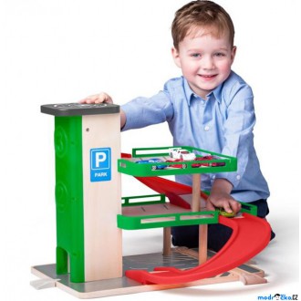 Dřevěné hračky - Garáž dřevěná - S výtahem a SIKU autíčky (Woody)