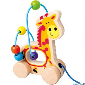 Dřevěné hračky - Zvířátko na kolečkách - Drátěný labyrint žirafa (Bino)