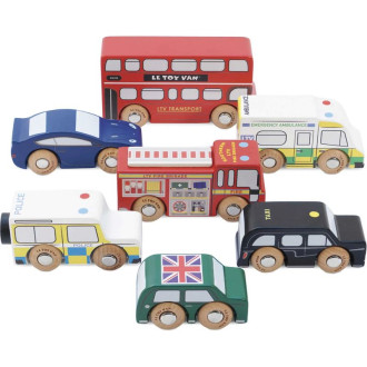 Vláčkodráhy - Vláčkodráha auta - Set dřevěných autíček London (Le Toy Van)